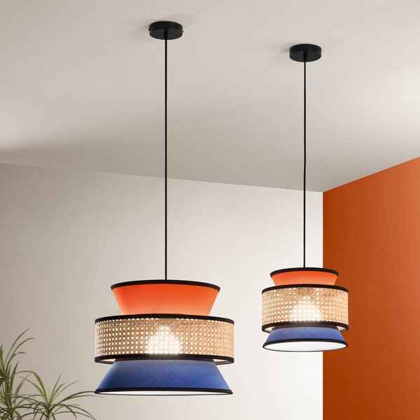 Luce Ambiente Design Závěsné světlo Gazebo, oranžová/modrá/přírodní, Ø 40 cm, látka/rattan, stmívatelný, Žlutá / oranžová, Obývací pokoj / jídelna, Textil / tkanina / hedvábí