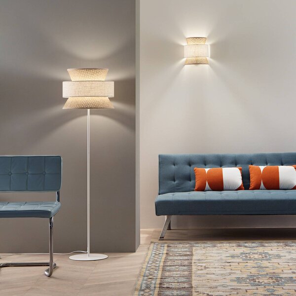 Luce Ambiente Design Stojací lampa Gazebo, přírodní/béžová, výška 147 cm, ratan/látka, Krémová / jantar, Obývací pokoj / jídelna, Dřevo