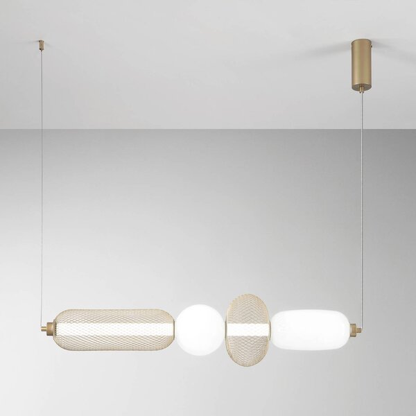 Luce Ambiente Design Závěsné světlo LED INKAS, výška 90 cm, zlatá barva, sklo/kov,, Mosaz / zlato, Obývací pokoj / jídelna, Sklo