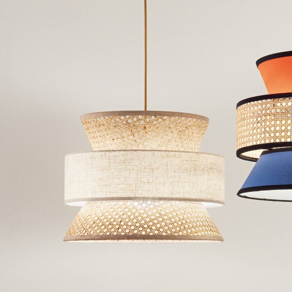 Luce Ambiente Design Závěsné světlo Gazebo, přírodní/béžová, Ø 40 cm, ratan/látka, stmívatelný, Krémová / jantar, Obývací pokoj / jídelna, Dřevo