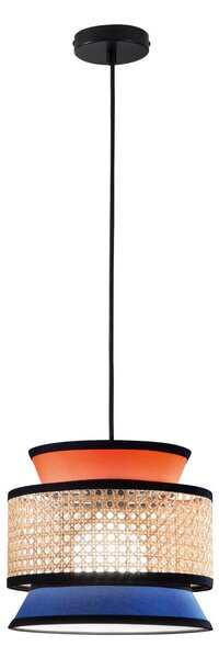 Luce Ambiente Design Závěsné světlo Gazebo, oranžová/modrá/přírodní, Ø 26 cm, látka/rattan, stmívatelný, Žlutá / oranžová, Obývací pokoj / jídelna, Textil / tkanina / hedvábí