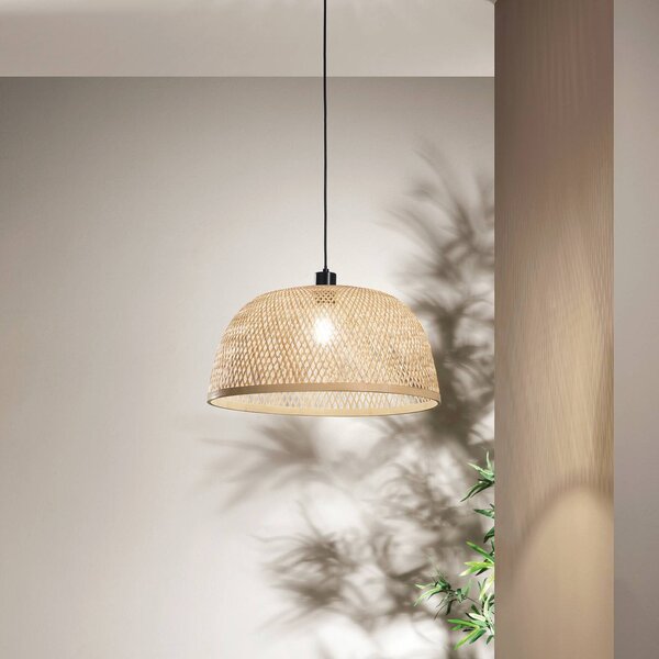 Luce Ambiente Design Závěsné světlo Bamboo, hnědé, Ø 48 cm, bambus, stmívatelný, Hnědá / rez, Obývací pokoj / jídelna, Bambus