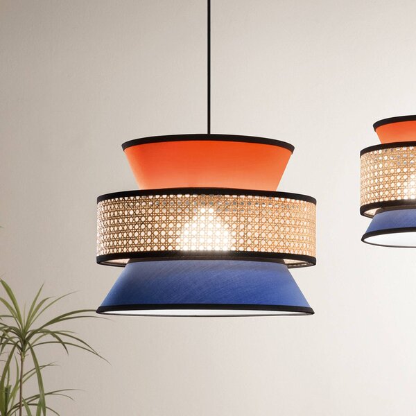 Luce Ambiente Design Závěsné světlo Gazebo, oranžová/modrá/přírodní, Ø 40 cm, látka/rattan, stmívatelný, Žlutá / oranžová, Obývací pokoj / jídelna, Textil / tkanina / hedvábí