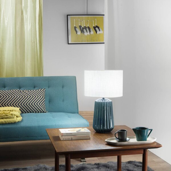 Luce Ambiente Design Stolní lampa Kiowa, výška 46 cm, modrá/bílá, keramika/látka, Modrá, Obývací pokoj / jídelna, Keramika