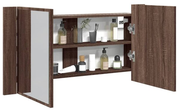 LED koupelnová skříňka se zrcadlem hnědý dub 90x12x45 cm akryl