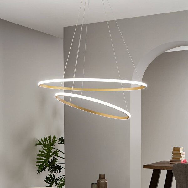 Luce Ambiente Design Závěsné LED světlo Axis, Ø 80/60 cm, zlatá barva, kov,, Mosaz / zlato, Obývací pokoj / jídelna, kov, Moderní