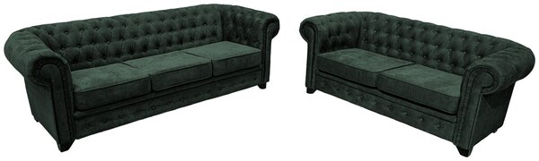 POHOVKA CHESTERFIELD, dřevo, textil, kompozitní dřevo, tmavě zelená Livetastic - Pohovky, Online Only