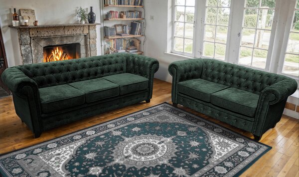 POHOVKA CHESTERFIELD, dřevo, textil, kompozitní dřevo, tmavě zelená Livetastic - Pohovky, Online Only