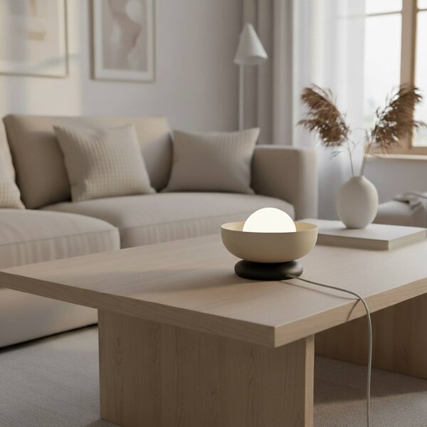 EMIBIG LIGHTING Stolní lampa Ozzy LN1, béžová, ocel/sklo, výška 13 cm, G9, Krémová / jantar, Obývací pokoj / jídelna, kov, Moderní