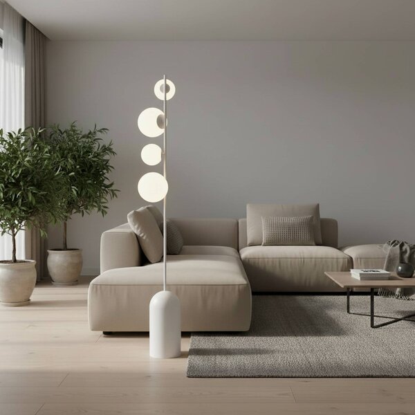 EMIBIG LIGHTING Stojací lampa Etno LP4, bílá, sklo/ocel, výška 140 cm, G9, Bílá / opál, Obývací pokoj / jídelna, Sklo, Moderní