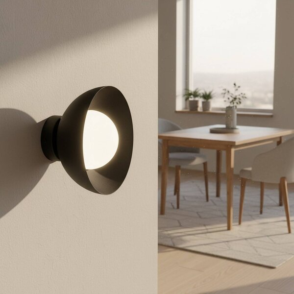 EMIBIG LIGHTING Nástěnné světlo Bibi K1, černé, ocel/sklo, Ø 18 cm, stmívatelný, Černá, Obývací pokoj / jídelna, Sklo, Moderní