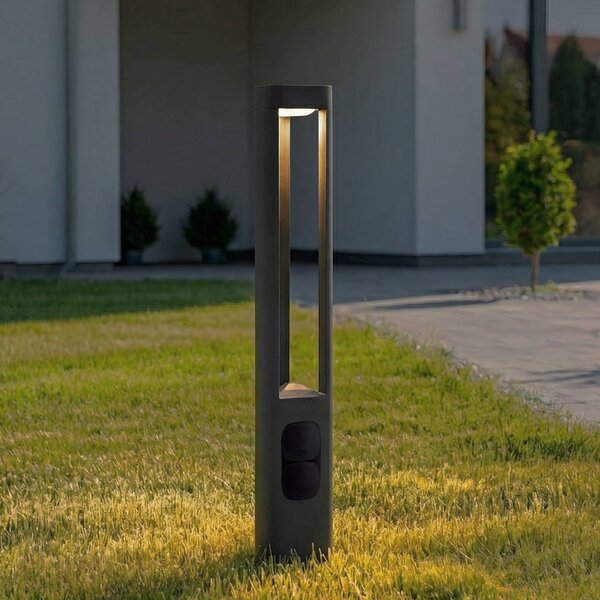 Lucande LED osvětlení cesty Pirron, výška 80 cm, zásuvka, IP54, Černá, Hliník, Moderní