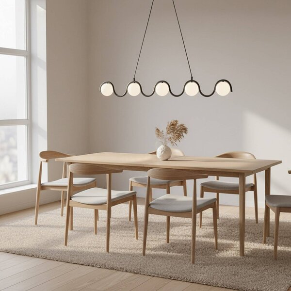 EMIBIG LIGHTING Závěsné světlo Sinus 5, černé/opálové, sklo, délka 110 cm, stmívatelný, Černá, Obývací pokoj / jídelna, Sklo, Moderní