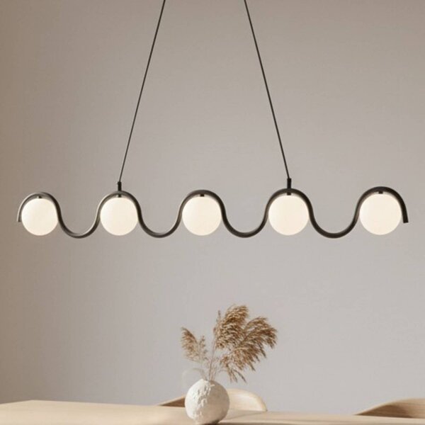 EMIBIG LIGHTING Závěsné světlo Sinus 5, černé/opálové, sklo, délka 110 cm, stmívatelný, Černá, Obývací pokoj / jídelna, Sklo, Moderní