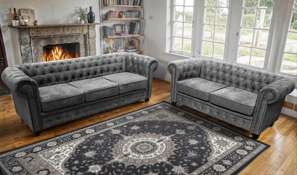 POHOVKA CHESTERFIELD, dřevo, textil, kompozitní dřevo, šedá Livetastic - Pohovky, Online Only