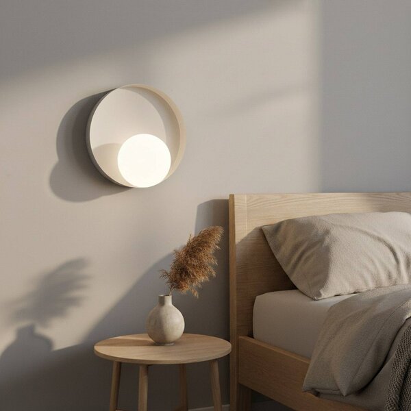 EMIBIG LIGHTING Nástěnné světlo Kido K1, béžové, ocel/sklo, Ø 20 cm, stmívatelný, Krémová / jantar, Obývací pokoj / jídelna, Sklo, Moderní