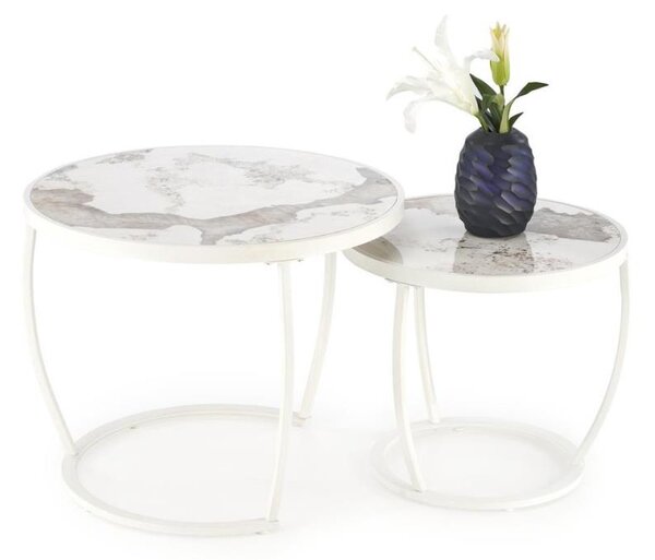 SADA 2x Konferenční stolek AURORO 62/47 cm béžová/bílá