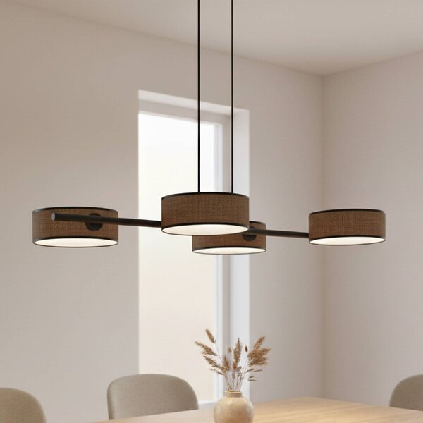 EMIBIG LIGHTING Závěsné světlo Drumz 4, hnědé, látka/ocel, délka 80 cm, E14, stmívatelný, Hnědá / rez, Obývací pokoj / jídelna, kov, Moderní