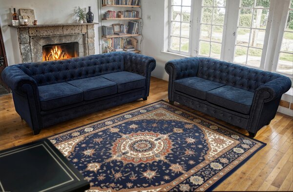 POHOVKA CHESTERFIELD, dřevo, textil, kompozitní dřevo, modrá Livetastic - Pohovky, Online Only