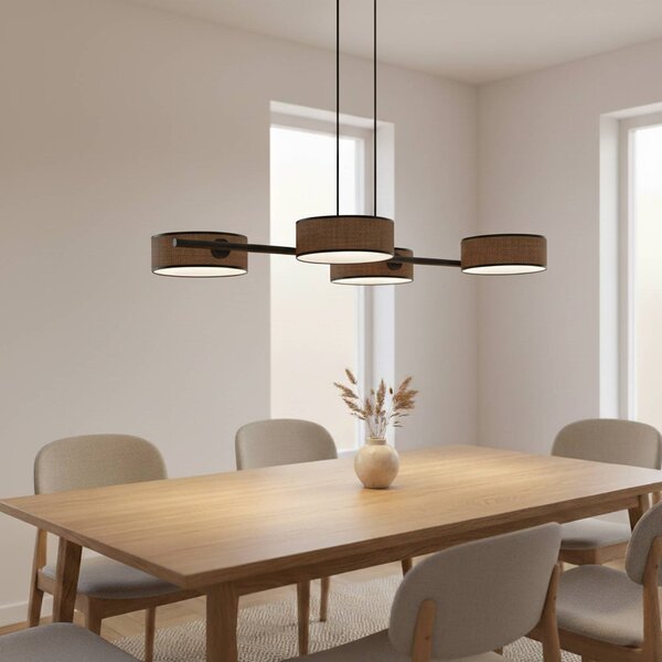EMIBIG LIGHTING Závěsné světlo Drumz 4, hnědé, látka/ocel, délka 80 cm, E14, stmívatelný, Hnědá / rez, Obývací pokoj / jídelna, kov, Moderní