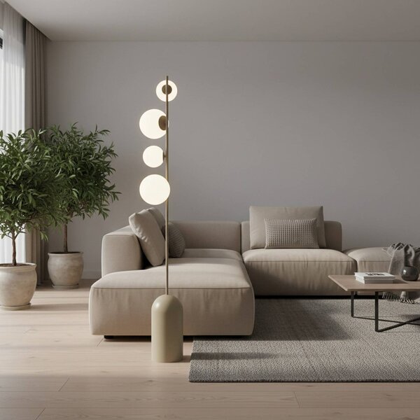 EMIBIG LIGHTING Stojací lampa Etno LP4, béžová, sklo/ocel, výška 140 cm, G9, Krémová / jantar, Obývací pokoj / jídelna, Sklo, Moderní