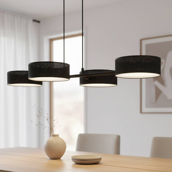 EMIBIG LIGHTING Závěsné světlo Drumz 4, černé, látka/ocel, délka 80 cm, E14, stmívatelný, Černá, Obývací pokoj / jídelna, kov, Moderní