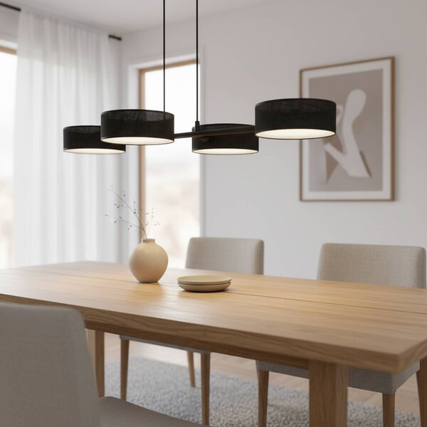 EMIBIG LIGHTING Závěsné světlo Drumz 4, černé, látka/ocel, délka 80 cm, E14, stmívatelný, Černá, Obývací pokoj / jídelna, kov, Moderní