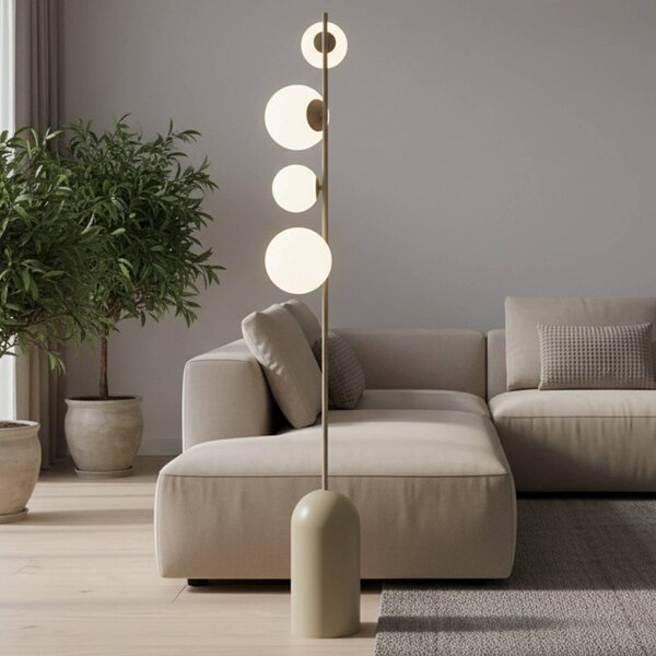 EMIBIG LIGHTING Stojací lampa Etno LP4, béžová, sklo/ocel, výška 140 cm, G9, Krémová / jantar, Obývací pokoj / jídelna, Sklo, Moderní