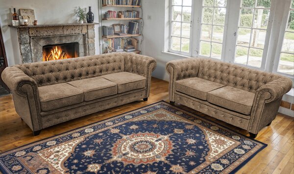 POHOVKA CHESTERFIELD, dřevo, textil, kompozitní dřevo, světle hnědá Livetastic - Pohovky, Online Only