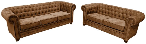 POHOVKA CHESTERFIELD, dřevo, textil, kompozitní dřevo, koňaková Livetastic - Pohovky, Online Only