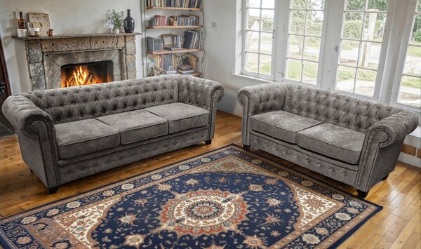 POHOVKA CHESTERFIELD, dřevo, textil, kompozitní dřevo, šedá Livetastic - Pohovky, Online Only