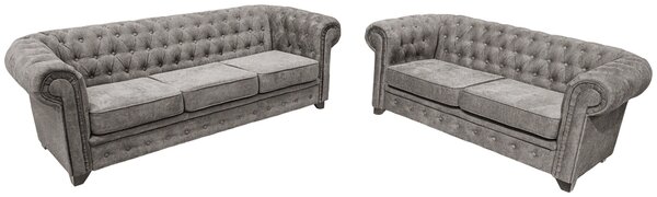 POHOVKA CHESTERFIELD, dřevo, textil, kompozitní dřevo, šedá Livetastic - Pohovky, Online Only