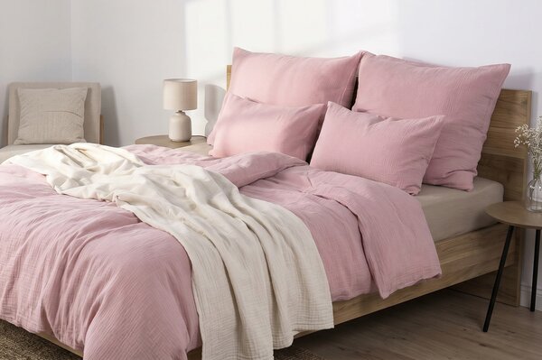 DARRÉ Celoroční mušelínové povlečení Soft Pink - GOTS Velikost: 140 x 200 + 70 x 90
