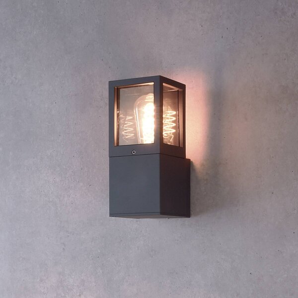 Deko-Light Venkovní nástěnné svítidlo Facado 2 Square, hliník, tmavě šedé, E27, stmívatelný, Černá, Hliník, Moderní, Nástěnné svítidlo