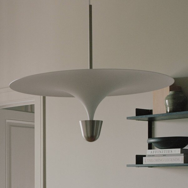 New Works LED závěsné světlo Kantarell, Ø 60 cm, nikl, stmívatelný, Hliník / šedá / zinek, Obývací pokoj / jídelna, kov, Design