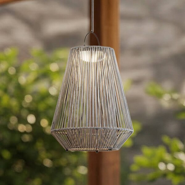 Lindby LED solární závěsná lampa Austas, šedá, Ø 32 cm, USB, IP54, stmívatelný, Hliník / šedá / zinek, Plast, Moderní, Závěsná lampa - lustr