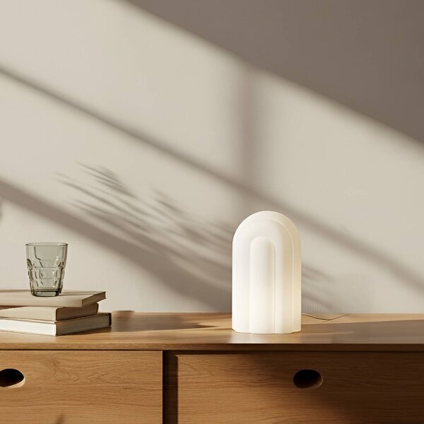 Lucande LED stolní lampa Lunja, bílá, sklo, 30 cm,, stmívatelný, Bílá / opál, Obývací pokoj / jídelna, Sklo, Moderní