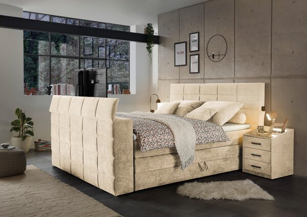 POSTEL BOXSPRING, 180/200 cm, pískové barvy Carryhome - Postele s úložným prostorem, Online Only