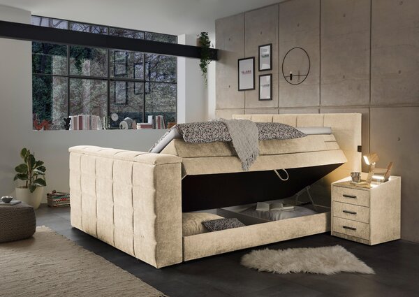 POSTEL BOXSPRING, 180/200 cm, pískové barvy Carryhome - Postele s úložným prostorem, Online Only