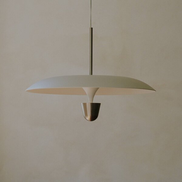 New Works LED závěsné světlo Kantarell, Ø 55 cm, nikl, stmívatelný, Hliník / šedá / zinek, Obývací pokoj / jídelna, kov, Design