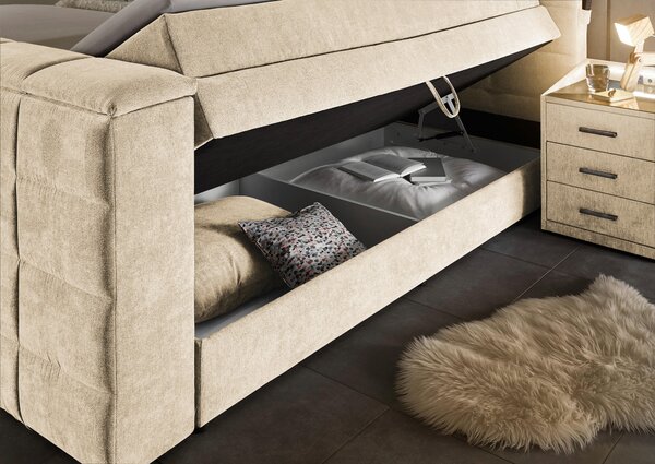 POSTEL BOXSPRING, 180/200 cm, pískové barvy Carryhome - Postele s úložným prostorem, Online Only