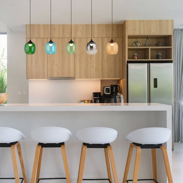 Globo Závěsné světlo LED Minara, 5 ramen, délka 102 cm, barevné, sklo, stmívatelný, Vícebarevná, Obývací pokoj / jídelna, kov, Moderní