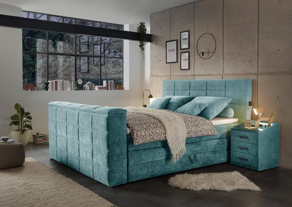 POSTEL BOXSPRING, 180/200 cm, petrolej Carryhome - Postele s úložným prostorem, Online Only