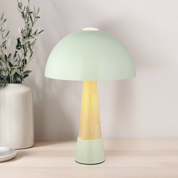 Globo Stolní lampa Paulin, matná zelená/dřevěný vzhled, kov, výška 36,5 cm, Zelená, Ložnice, kov, Skandinávský