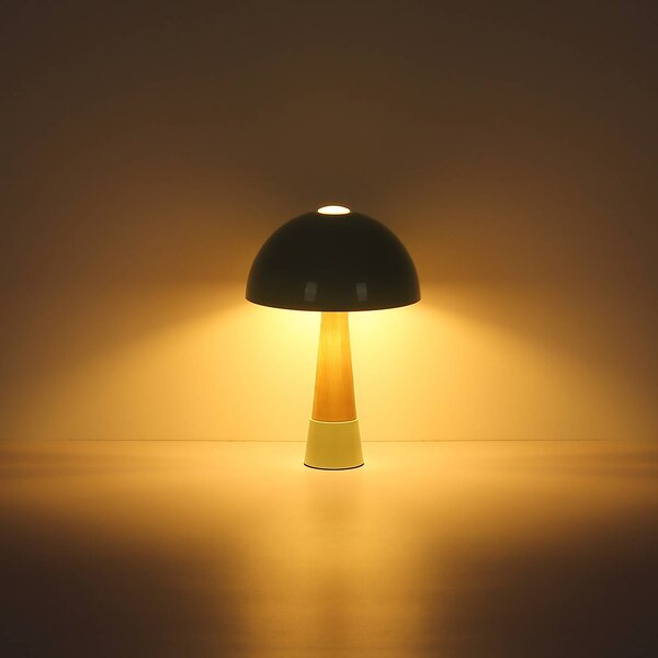 Globo Stolní lampa Paulin, matná zelená/dřevěný vzhled, kov, výška 36,5 cm, Zelená, Ložnice, kov, Skandinávský