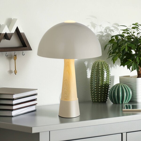 Globo Stolní lampa Paulin, matně šedá/dřevěný vzhled, kov, výška 36,5 cm, Hliník / šedá / zinek, Ložnice, kov, Skandinávský