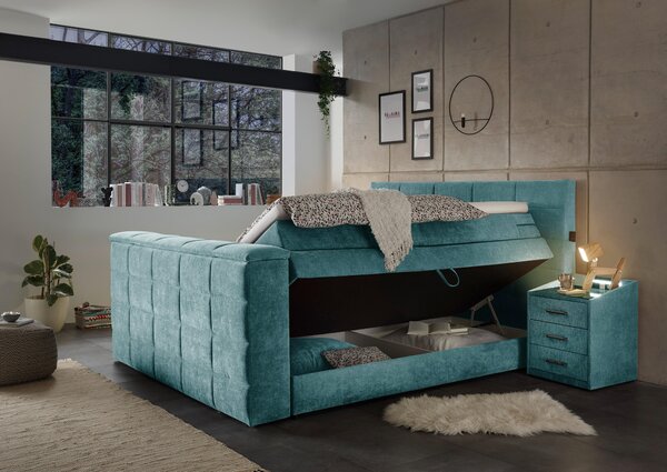 POSTEL BOXSPRING, 180/200 cm, petrolej Carryhome - Postele s úložným prostorem, Online Only