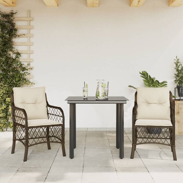 3dílný bistro set s poduškami hnědý polyratan
