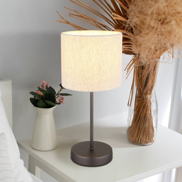 Globo Stolní lampa Thea, krémová/matná černá, plátno, výška 37 cm, Krémová / jantar, Obývací pokoj / jídelna, Textil / tkanina / hedvábí, Skandinávský