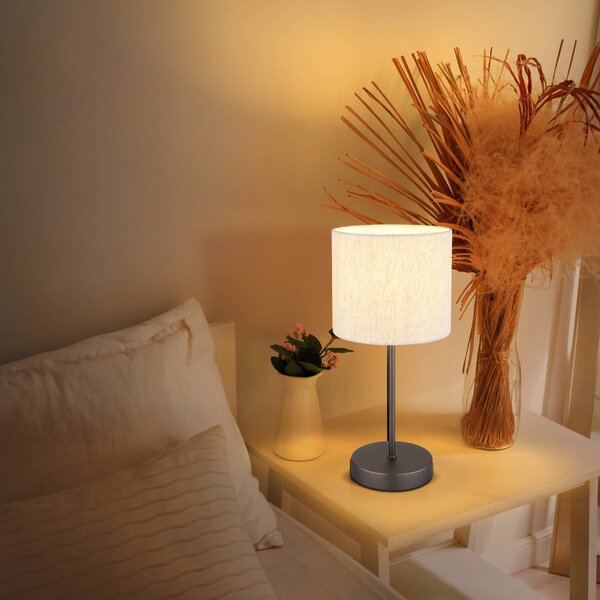 Globo Stolní lampa Thea, krémová/matná černá, plátno, výška 37 cm, Krémová / jantar, Obývací pokoj / jídelna, Textil / tkanina / hedvábí, Skandinávský